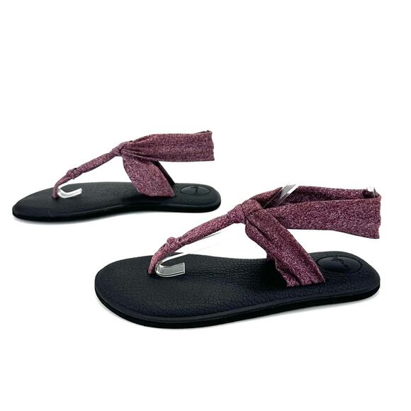 Sanuk Ella Women Yoga Foam Sandal Size 9 Burgundy Fabric Slingback Thong-Toe - Picture 5 of 10